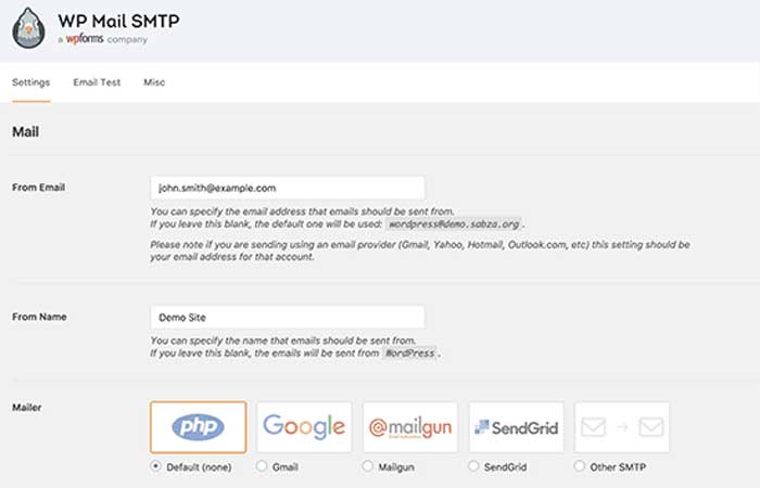 إعدادات WP Mail SMTP