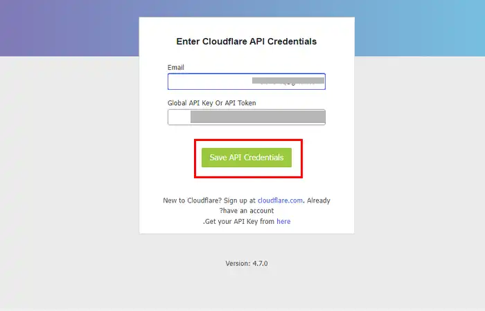 أدخل بيانات اعتماد Cloudflare Api