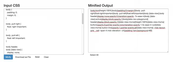 إخراج مصغر من CSS Minifier