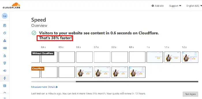 اختبار سرعة Cloudflare