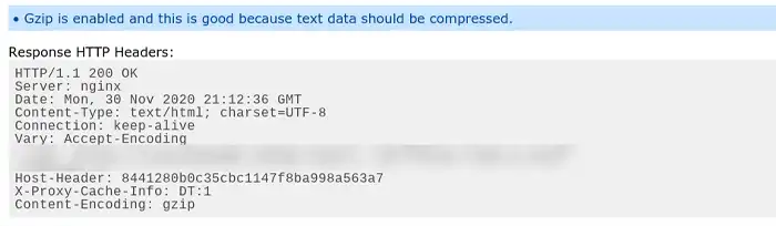 استجابة رؤوس HTTP من اختبار ما إذا كان GZIP ممكّنًا أم لا
