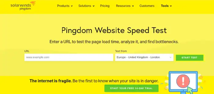 موقع أدوات Pingdom