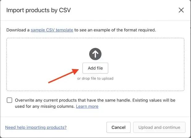 استيراد المنتجات عبر CSV في Shopify