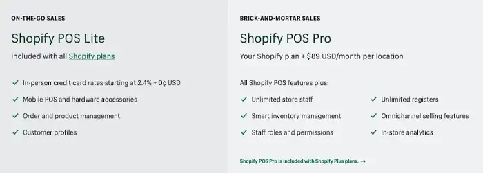 الاختلافات الرئيسية بين Shopify POS Lite و Shopify POS Pro