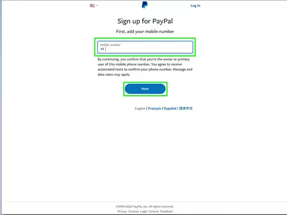 اضافة رقم الجوال في PayPal